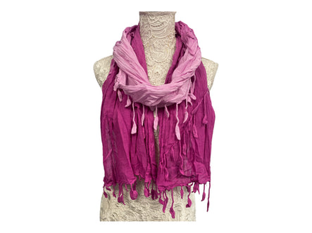 Pink dip dyed SCARF, LACE edged Boho Hippie style, Wrap tasselled