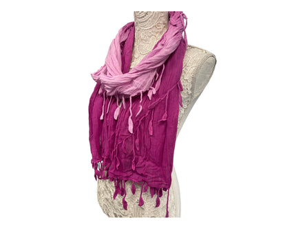 Pink dip dyed SCARF, LACE edged Boho Hippie style, Wrap tasselled