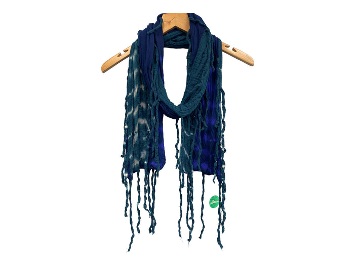 BLUE Scarf wrap Boho hippy ELECTRIC petrol tye dye tassel Gift