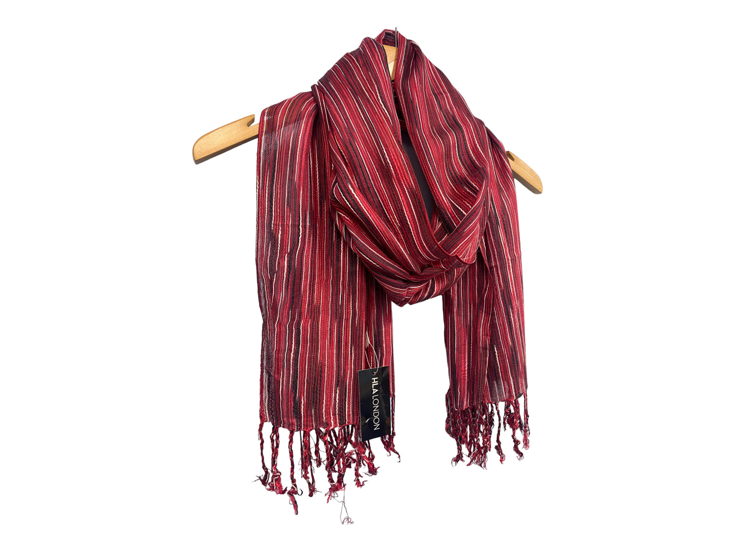 PRETTY RED WHITE tassel striped HLA of LONDON scarf wrap pashmina gift present