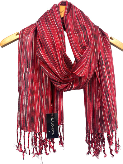 PRETTY RED WHITE tassel striped HLA of LONDON scarf wrap pashmina gift present