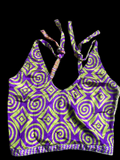 Pretty Purple SILK Crop Top sexy Boho Hippy Festival summer sun vest UK 8 10 12