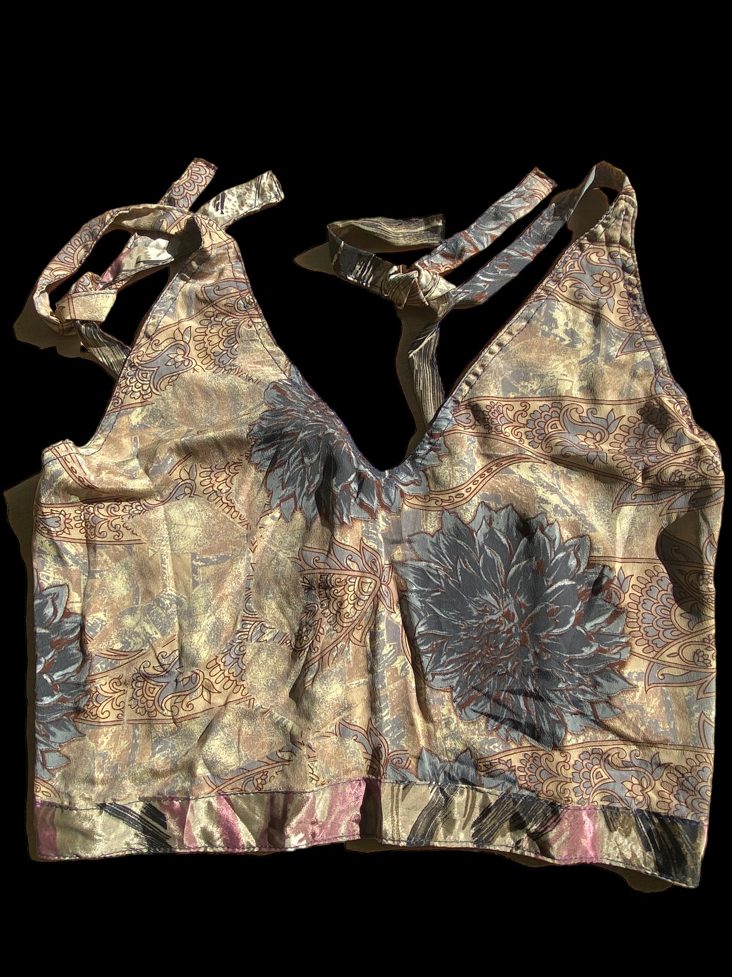 Pretty Floral SILK Crop Top sexy Boho Hippy Festival summer sun vest UK 8 10 12