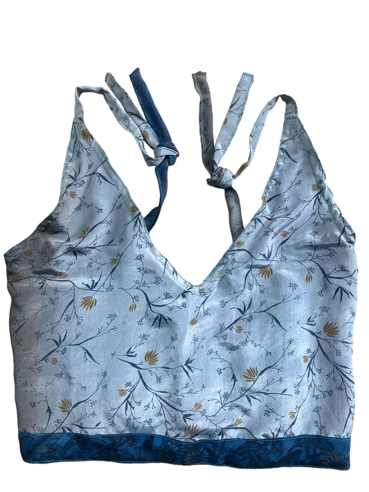 Pretty GREY SILK Crop Top sexy Boho Hippy Festival summer sun vest UK 8 10 12