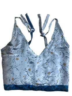 Pretty GREY SILK Crop Top sexy Boho Hippy Festival summer sun vest UK 8 10 12