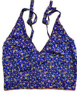 Festival Stall LTD Boho festival Clothing Pretty BLUE SILK Crop Top sexy Boho Hippy Festival summer sun vest UK 8 10 12