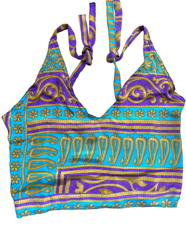 Festival Stall LTD Boho festival Clothing Pretty Blue SILK Crop Top sexy Boho Hippy Festival summer sun vest UK 8 10 12