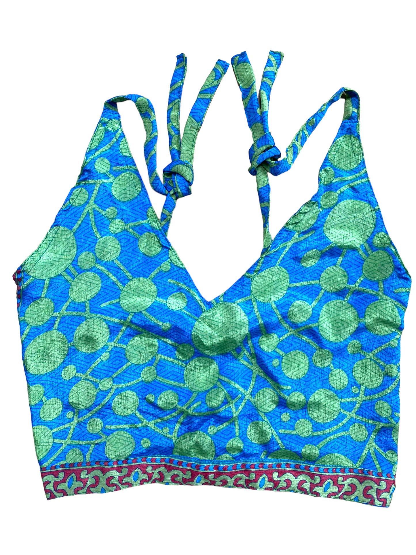 Pretty BLUE SILK Crop Top sexy Boho Hippy Festival summer sun vest UK 8 10 12