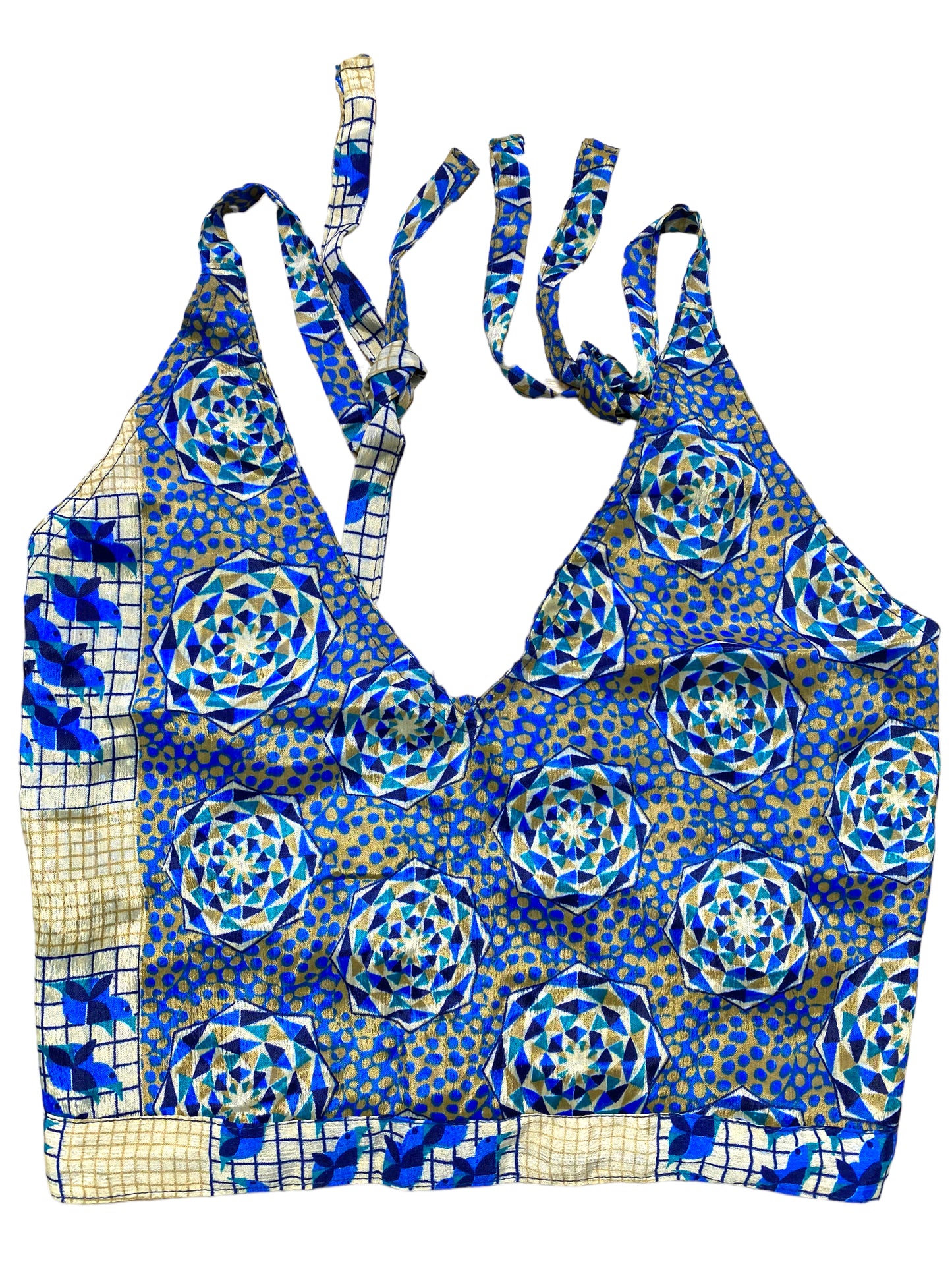 Pretty BLUE SILK Crop Top sexy Boho Hippy Festival summer sun vest UK 8 10 12