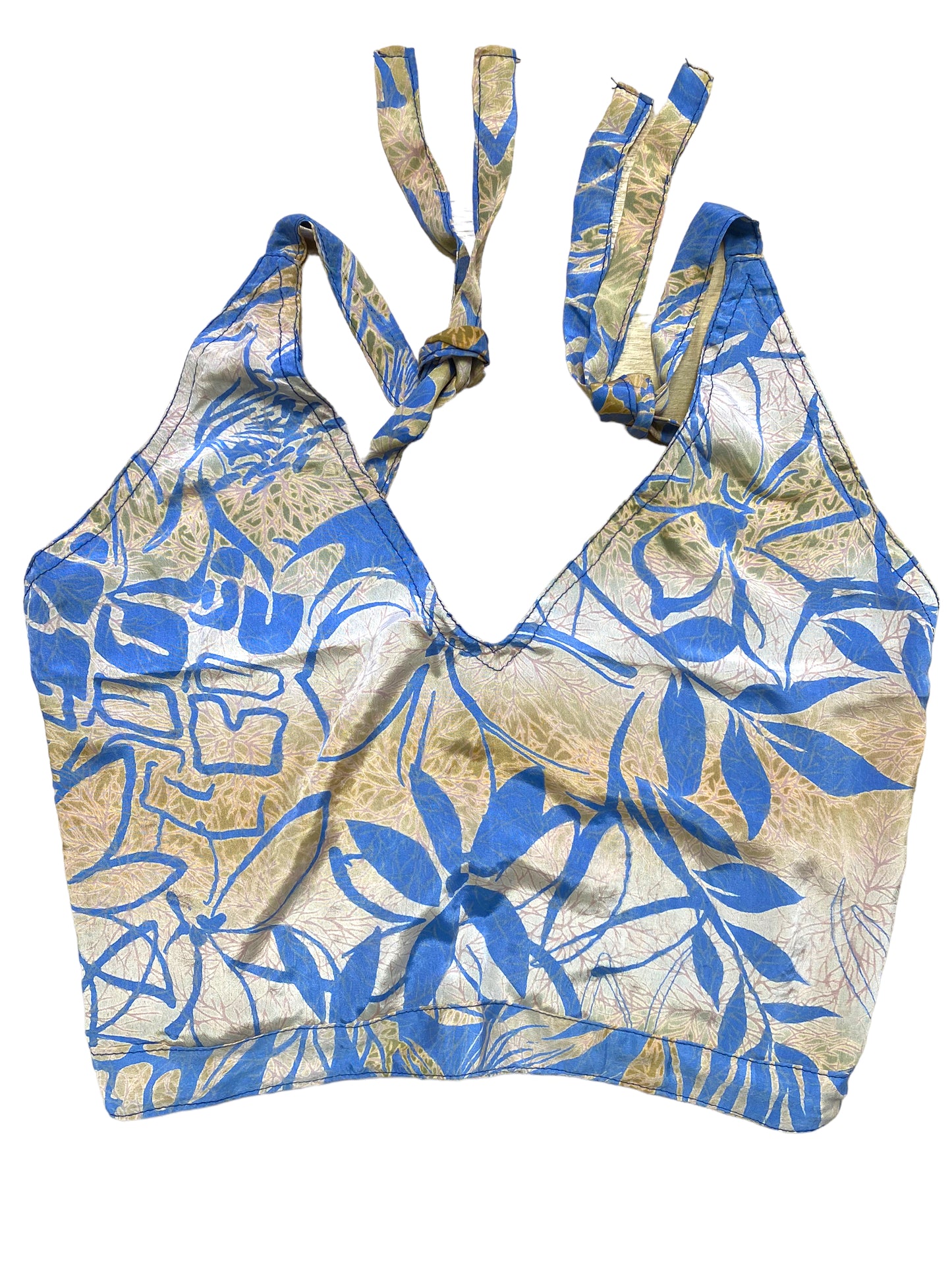 Pretty BLUE SILK Crop Top sexy Boho Hippy Festival summer sun vest UK 8 10 12