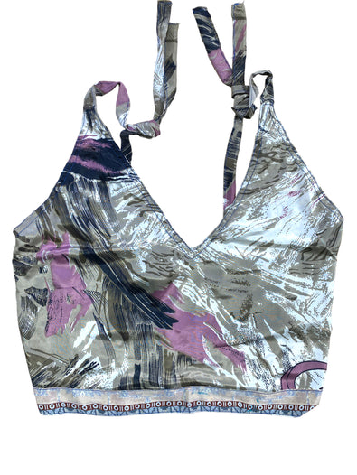 Pretty PINK SILK Crop Top sexy Boho Hippy Festival summer sun vest UK 8 10 12