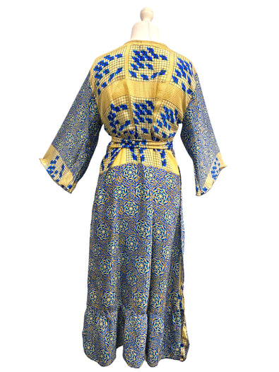 WRAP DRESS summer pretty Vintage Bell Sleeve SILK Boho Hippy Festival UK 14-20