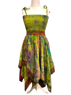 Festival Dress Sexy Boho Pixie SILK hanky hem GREEN Hippy gypsy summer UK 8-14