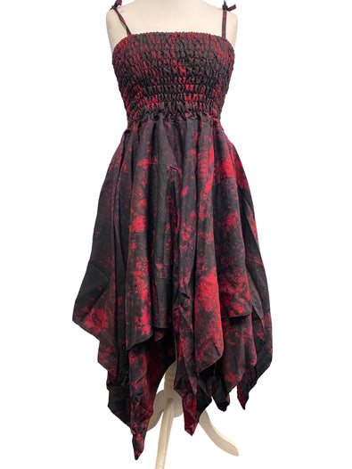 Festival Dress Sexy Boho Pixie SILK hanky hem RED goth Hippy gypsy UK 8-14