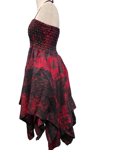 Festival Dress Sexy Boho Pixie SILK hanky hem RED goth Hippy gypsy UK 8-14