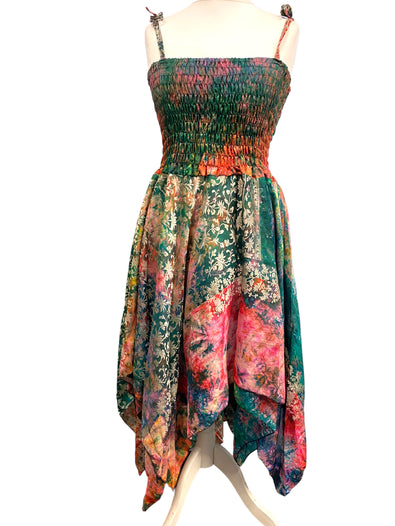 Festival summer Dress Sexy Boho Pixie SILK hanky hem PINK Hippy gypsy sun 8-14