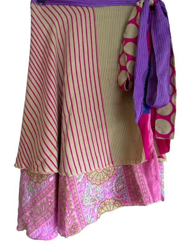 Wrap skirt Sari Silk Festival short Recycled vintage Boho Hippy summer UK 8-18