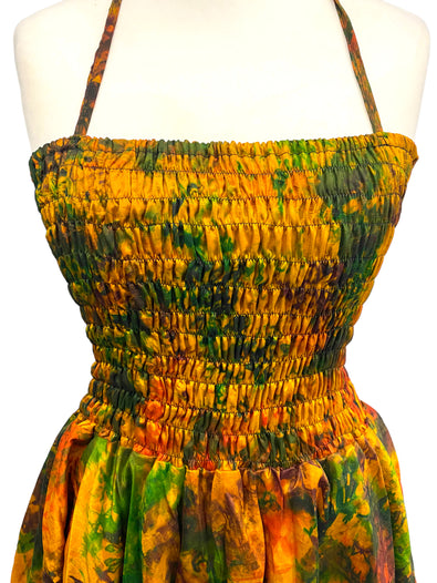 Festival summer Dress Sexy Boho Pixie SILK hanky hem YELLOW Hippy gypsy sun 8-14