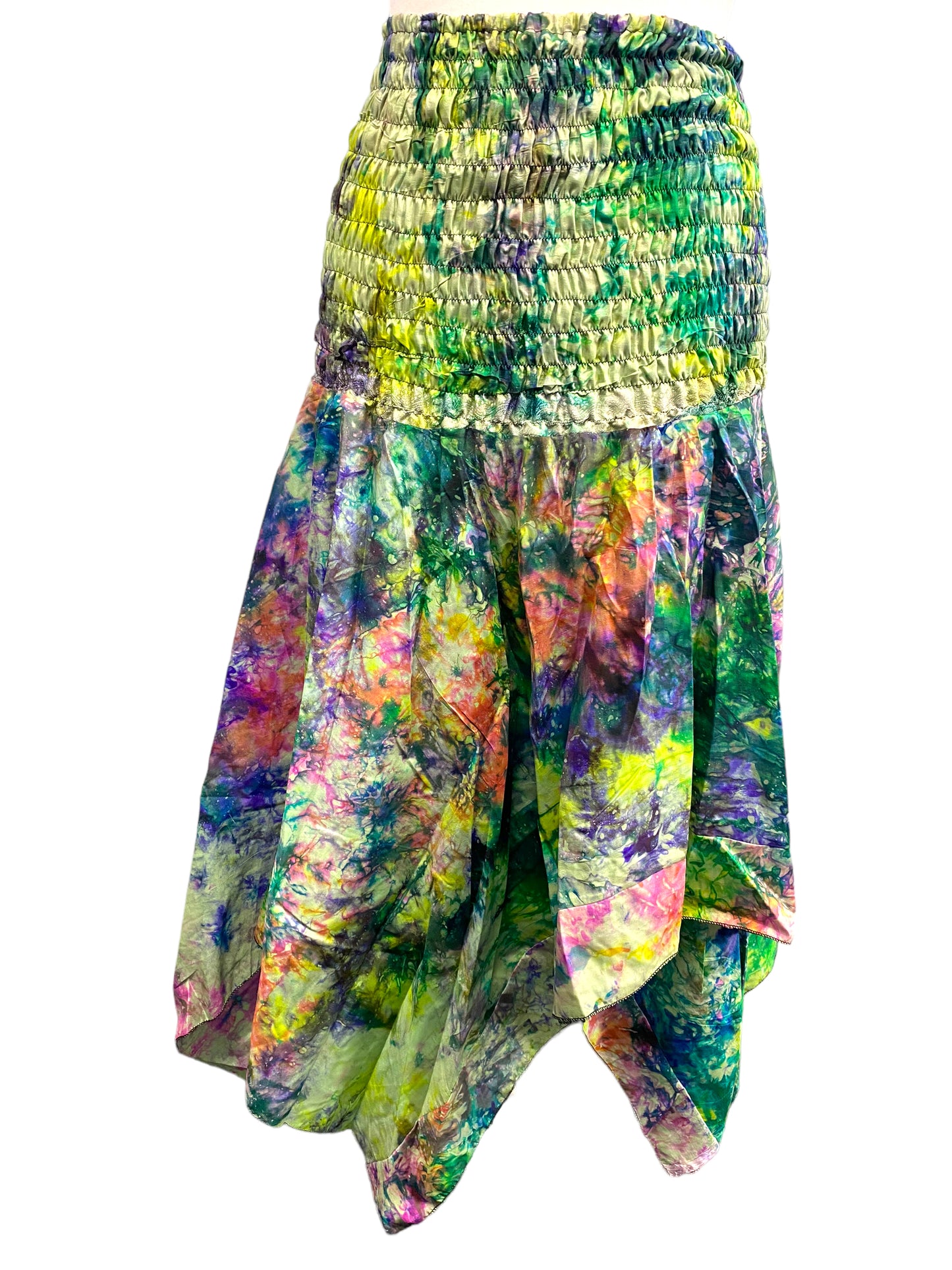 Festival summer Dress Sexy Boho Pixie SILK hanky hem GREEN Hippy gypsy sun UK 8-14