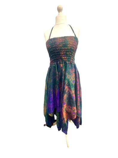 Festival summer Dress Sexy Boho Pixie SILK hanky hem PURPLE Hippy gypsy sun UK 8-14