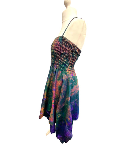 Festival summer Dress Sexy Boho Pixie SILK hanky hem PURPLE Hippy gypsy sun UK 8-14