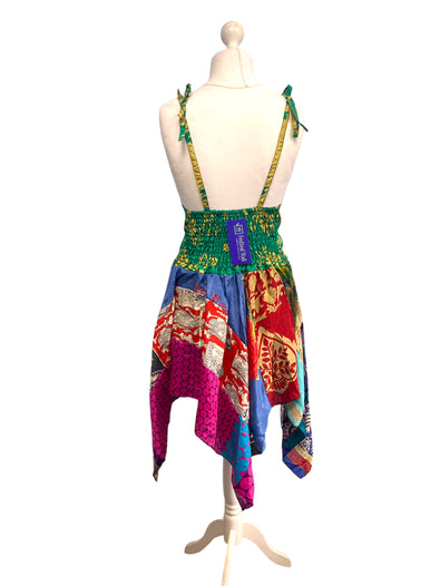 Summer Festival Dress patchwork hanky hem recycled Sari silk hippy pixie UK 8-12