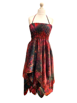 Festival summer Dress Sexy Boho Pixie SILK hanky hem Red Hippy gypsy sun 8-14