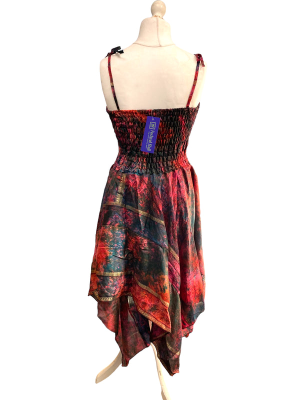 Festival summer Dress Sexy Boho Pixie SILK hanky hem Red Hippy gypsy sun 8-14