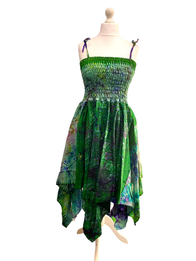 Festival summer Dress Sexy Boho Pixie SILK hanky hem GREEN Hippy gypsy sun 8-14