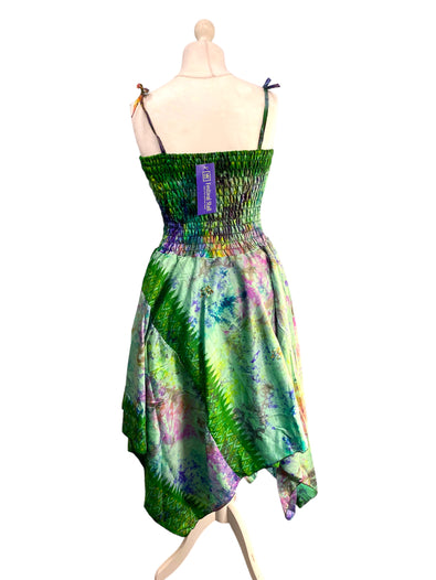 Festival summer Dress Sexy Boho Pixie SILK hanky hem GREEN Hippy gypsy sun 8-14