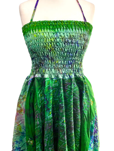 Festival summer Dress Sexy Boho Pixie SILK hanky hem GREEN Hippy gypsy sun 8-14