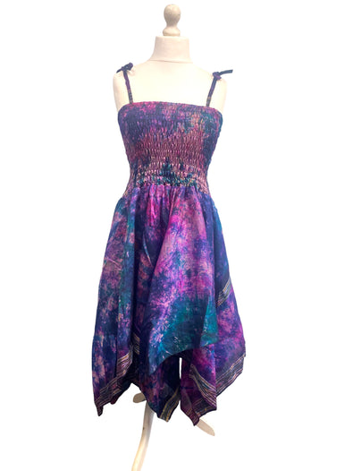 Festival summer Dress Sexy Boho Pixie SILK hanky hem PURPLE Hippy gypsy sun 8-14