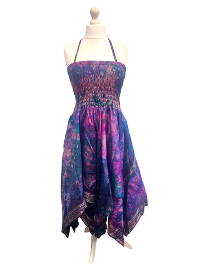 Festival summer Dress Sexy Boho Pixie SILK hanky hem PURPLE Hippy gypsy sun 8-14