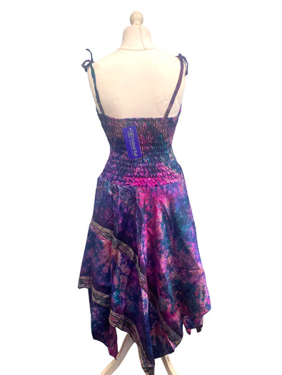 Festival summer Dress Sexy Boho Pixie SILK hanky hem PURPLE Hippy gypsy sun 8-14