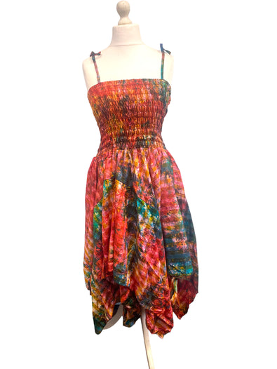 Festival summer Dress Sexy Boho Pixie SILK hanky hem FIRE Hippy gypsy sun 8-14