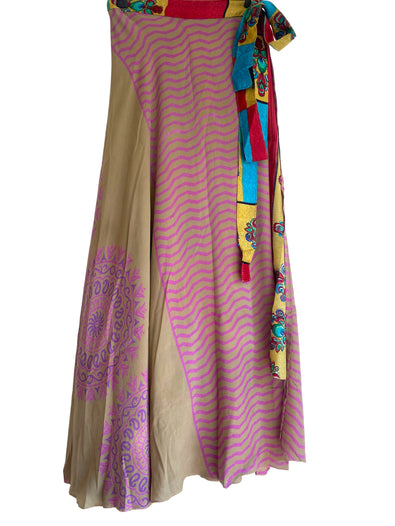 Wrap Skirt Vintage long Maxi Boho Hippy Sari Silk retro Festival summer UK 8-18