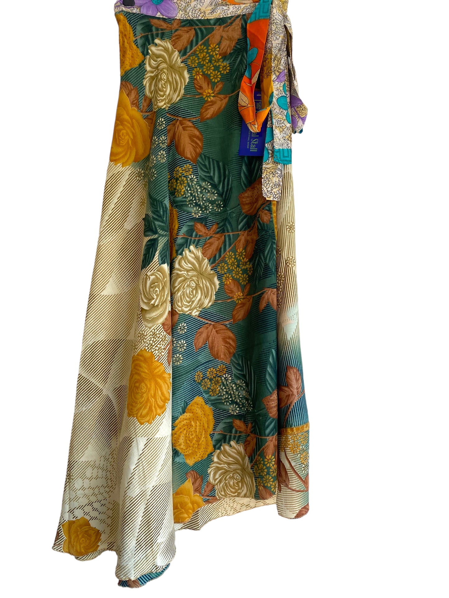 BlUE Wrap Skirt Vintage long Maxi Boho Hippy Sari Silk Festival summer UK 8-18