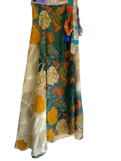 BlUE Wrap Skirt Vintage long Maxi Boho Hippy Sari Silk Festival summer UK 8-18