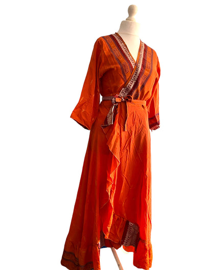 Festival Stall LTD Boho festival Clothing Long Wrap Dress pretty summer Boho hippy Festival maxi Sari - Silk UK 8 10 12 14