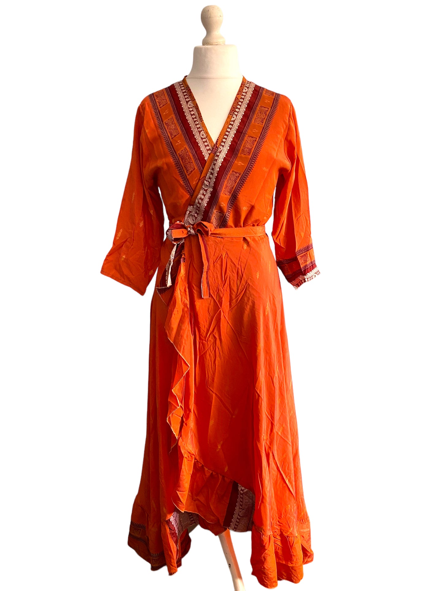 Long Wrap Dress pretty summer Boho hippy Festival maxi Sari-Silk UK 8 10 12 14