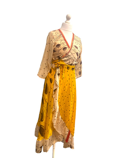 Festival Stall LTD Boho festival Clothing Long Wrap Dress pretty summer Boho hippy Festival maxi Sari - Silk UK 8 10 12 14