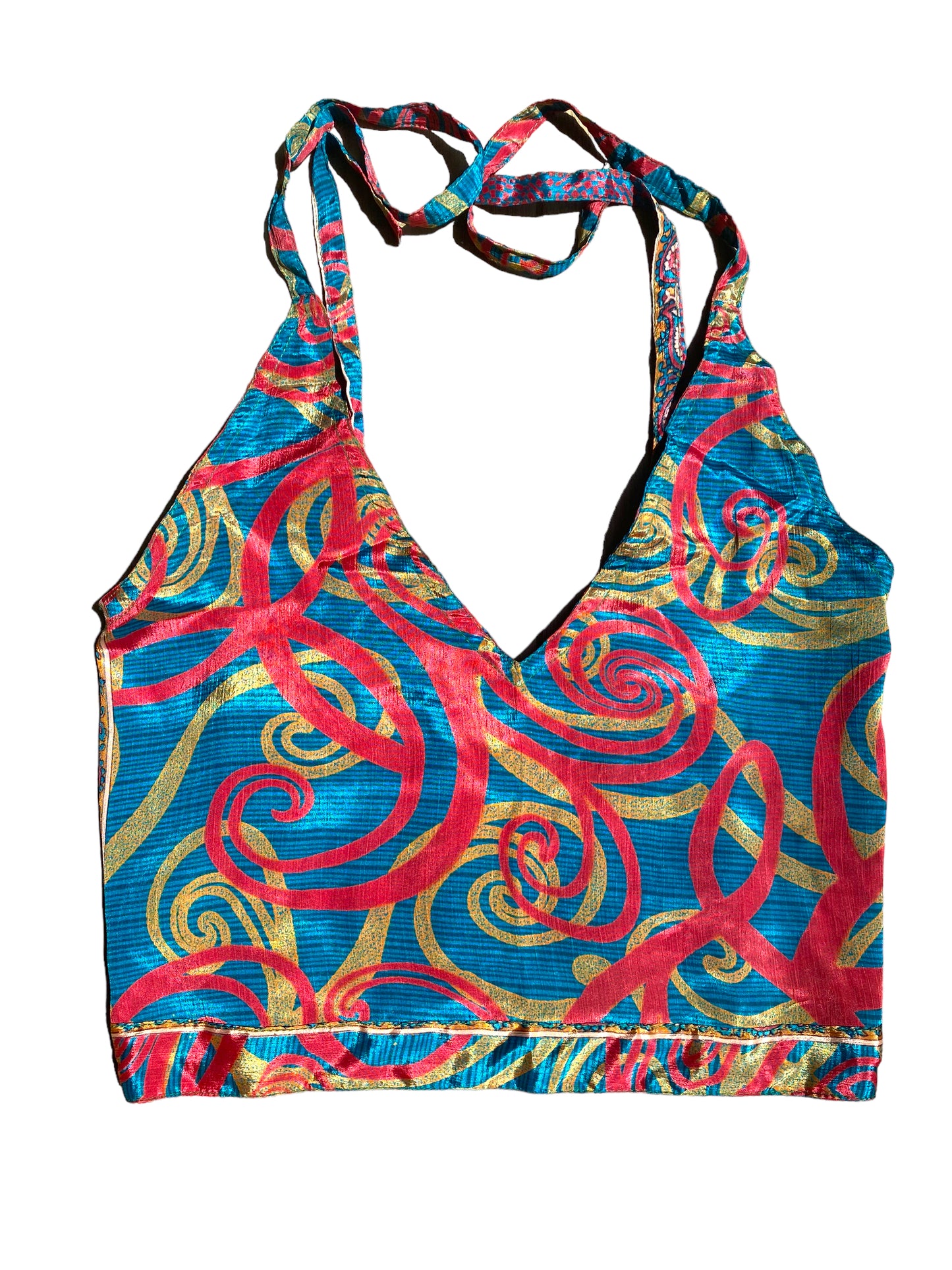 Pretty BLUE & RED Crop Top sexy Boho Hippy Festival summer sun vest UK 8 10 12