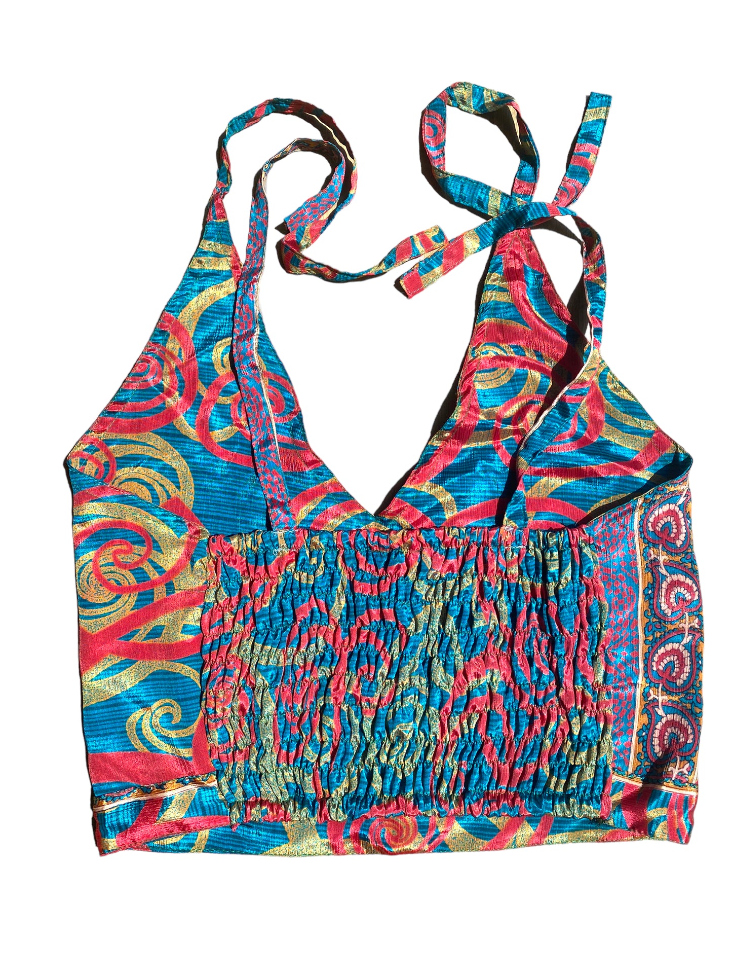 Pretty BLUE & RED Crop Top sexy Boho Hippy Festival summer sun vest UK 8 10 12