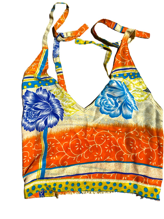 Pretty ORANGE Crop Top sexy Boho Hippy Festival summer sun vest UK 8 10 12