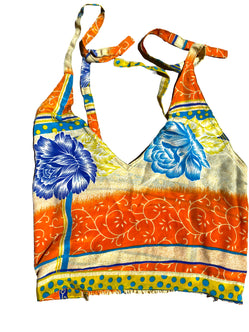 Pretty ORANGE Crop Top sexy Boho Hippy Festival summer sun vest UK 8 10 12