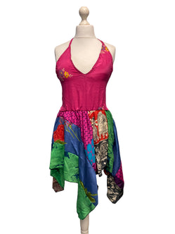 Pixie Festival Sun Dress summer beach recycled Sari silk hippy A B cup UK 8-12