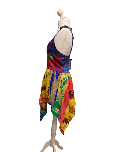 Pixie Festival Sun Dress summer beach recycled Sari silk hippy A B cup UK 8-12