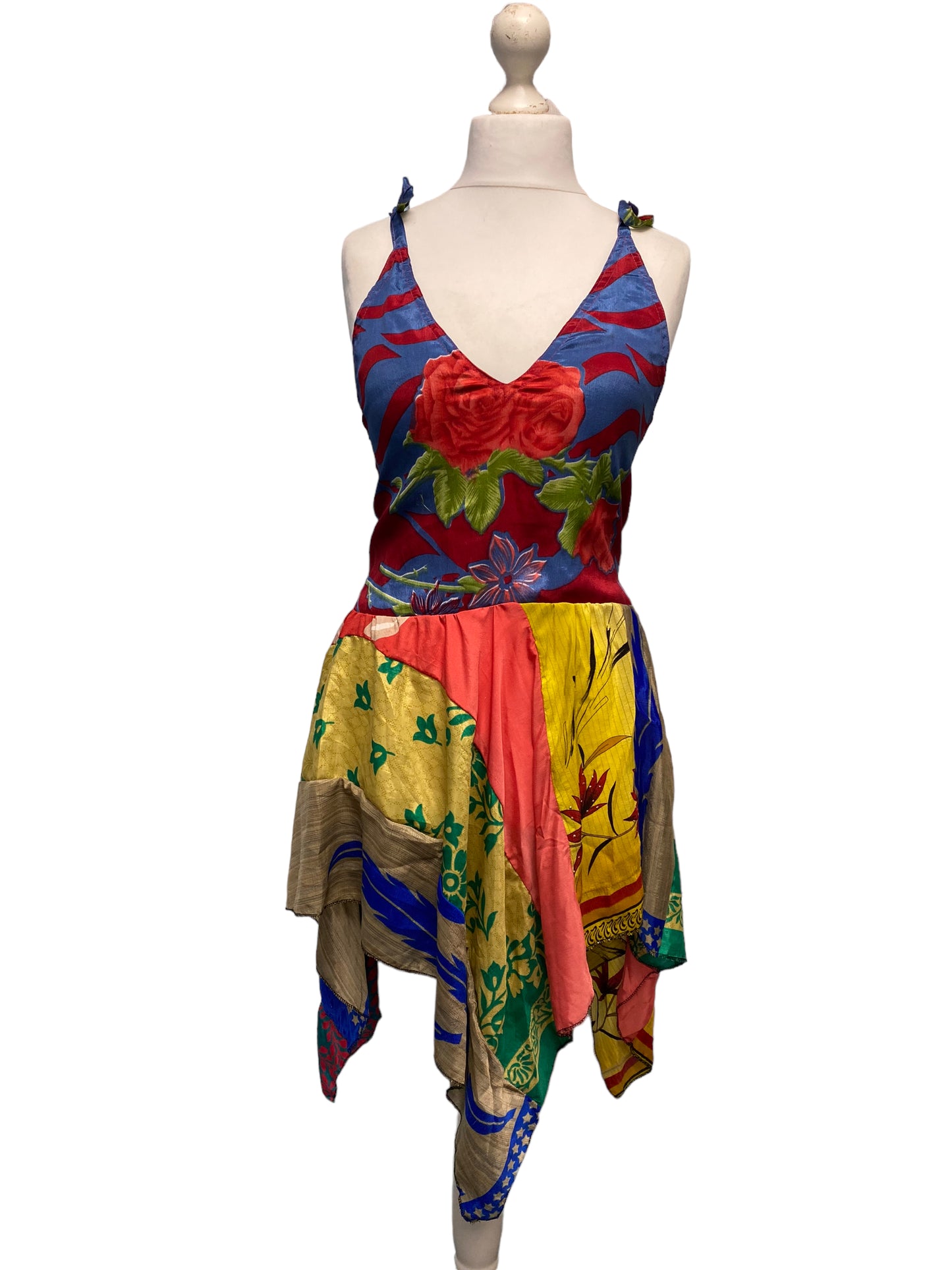 Pixie Festival Sun Dress summer beach recycled Sari silk hippy A B cup UK 8-12