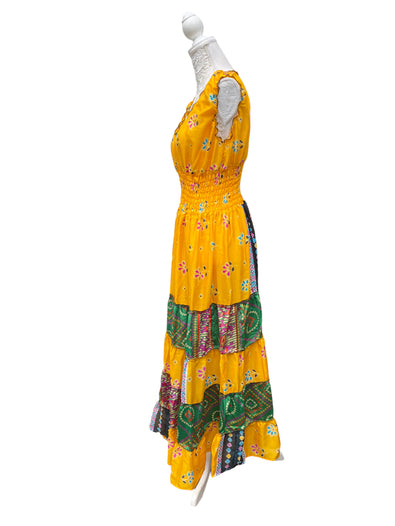 Long Summer Dress recycled Sari-Silk Boho Hippy Festival party outfit UK 8-12