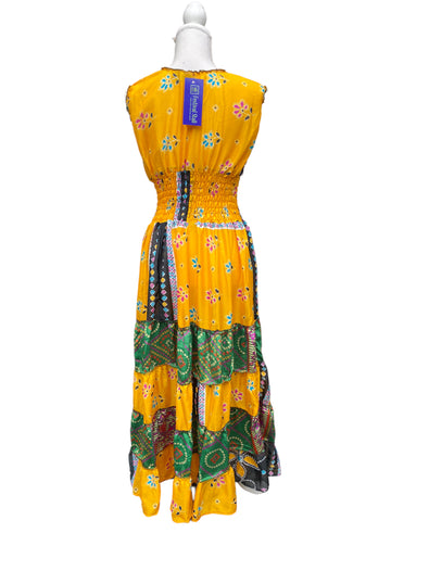 Long Summer Dress recycled Sari-Silk Boho Hippy Festival party outfit UK 8-12